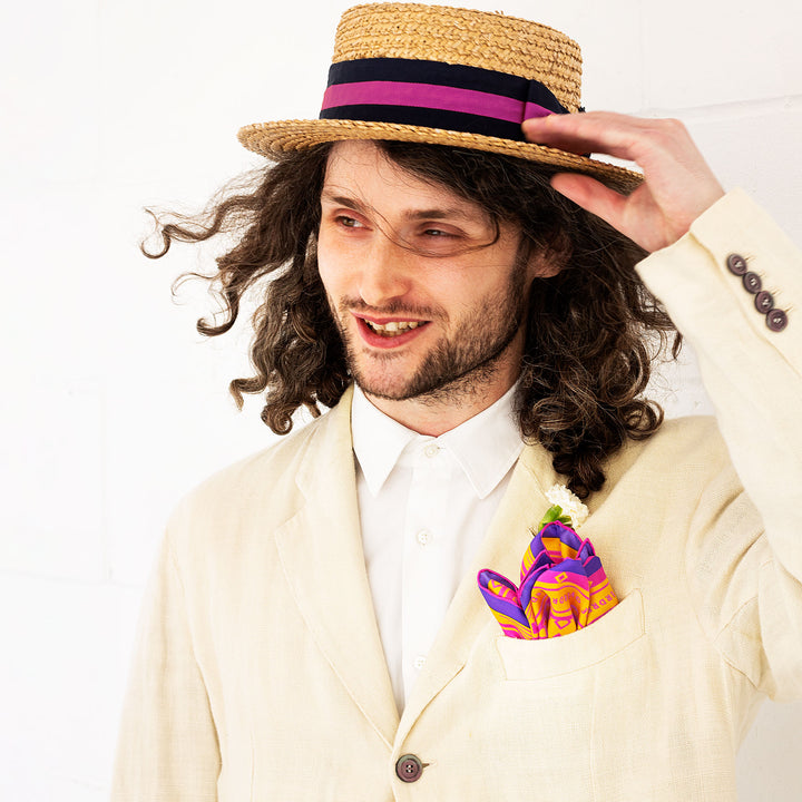 Orange, Pink, 100% Pure Silk Pocket Square, Oscar Wilde Quotes, Luxury Pochette, Pocket Squares, London, UK.