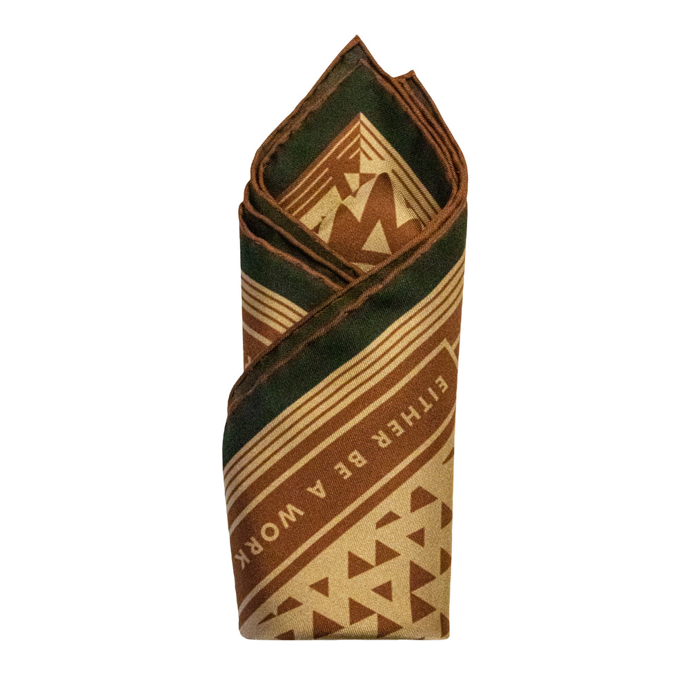 Oscar Wilde Pocket Square, Bronze, Cream and Dark Green, Geometric Design, London UK, Luxury Pochette