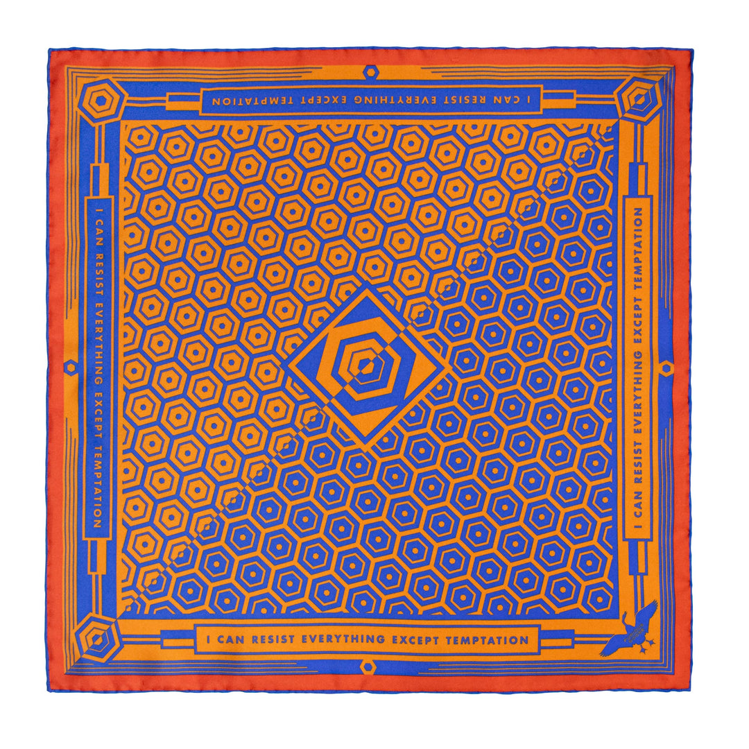 Orange and blue Oscar Wilde pocket squares, Luxury Pocket Chief, Oscar Wilde Quotes, Made in England, UK