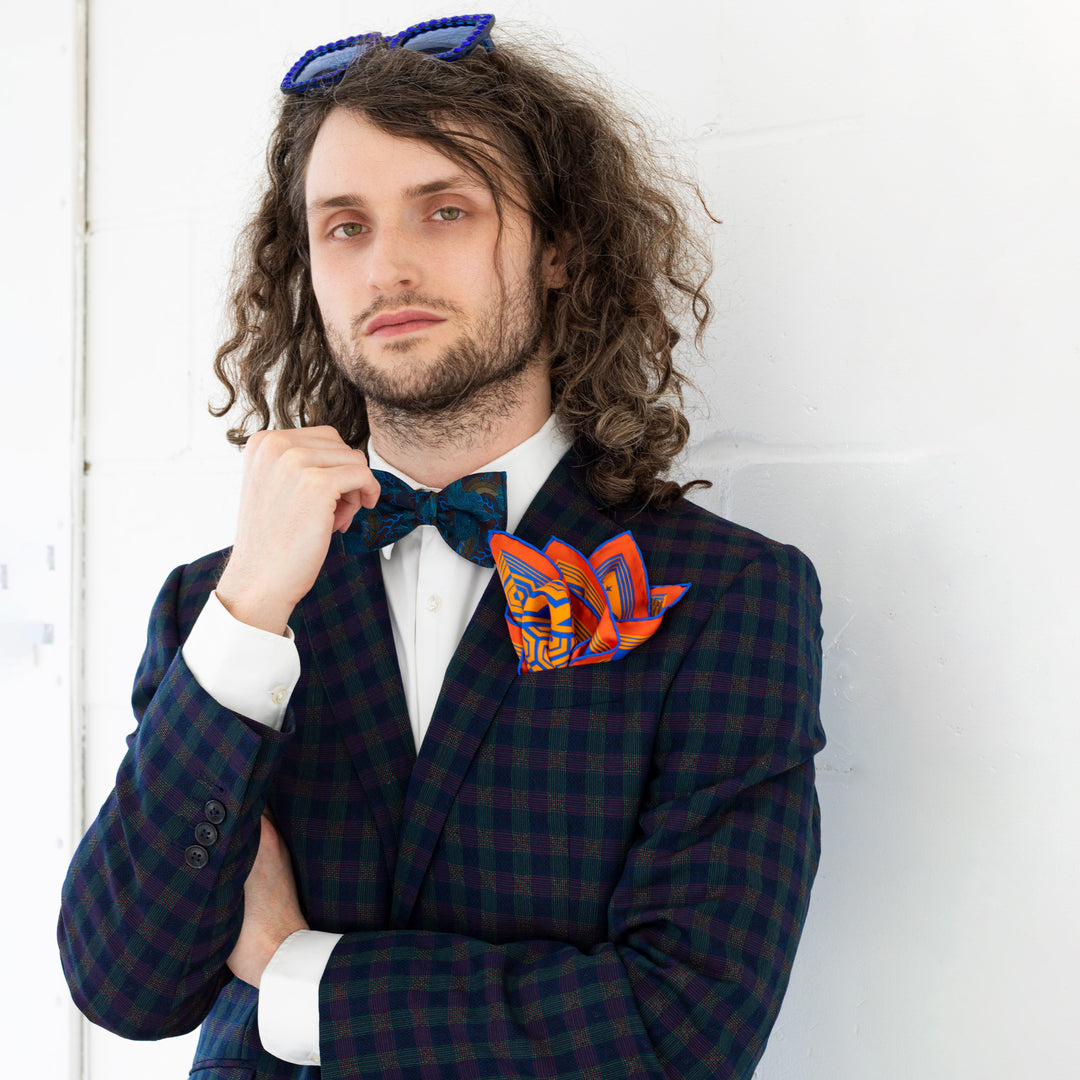 Orange, Blue Pocket Square, Menswear, Oscar Wilde, Silk Squares, Pochette, Hank, Hankerchief, Black Tie, Luxury Accessory, Made in UK, London