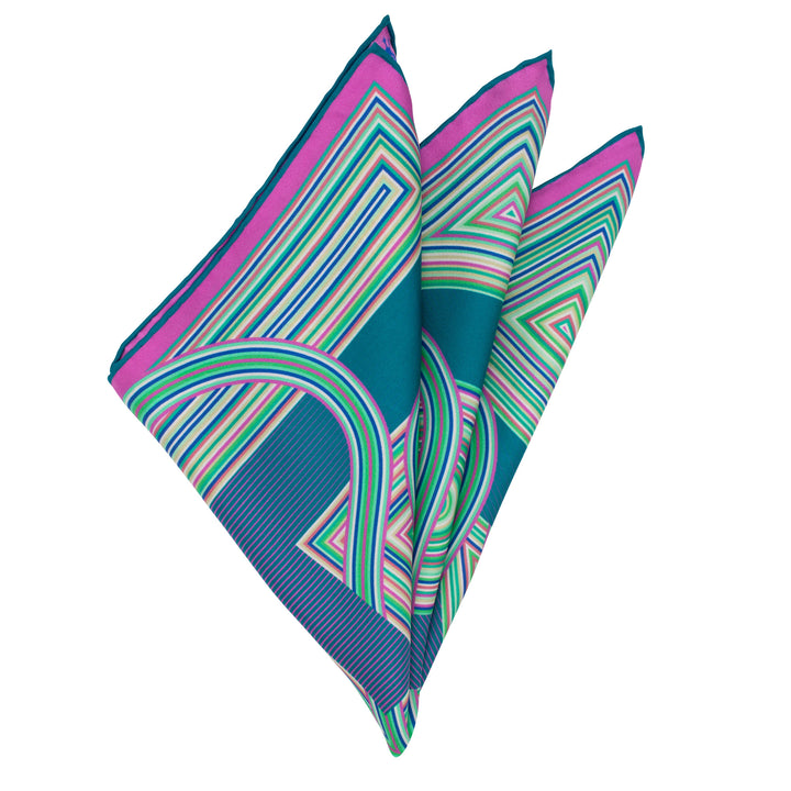 Furious Goose, Typographic Pocket Square, Jade, Blue, Pink, Turquoise, Bold Print, Made in England, British Brand