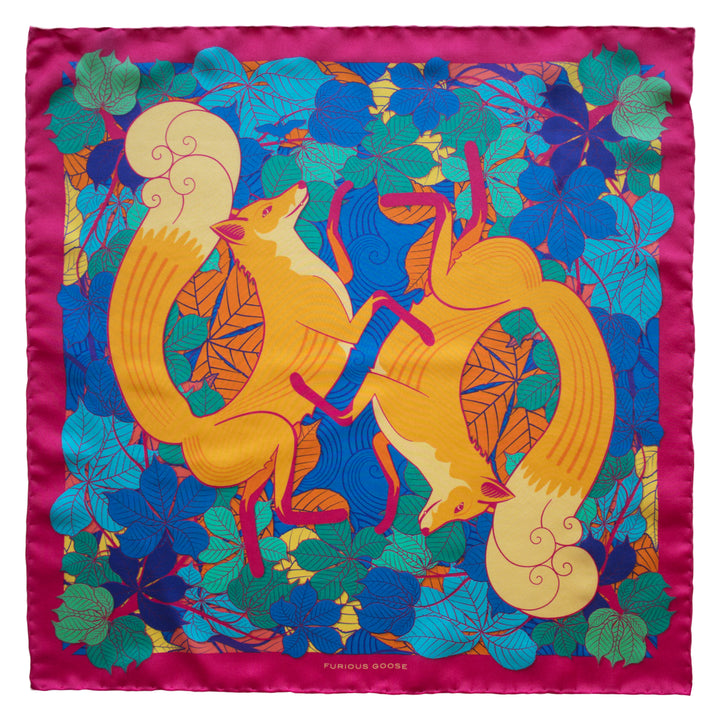 Foxes, Sunrise – Luxury Scarves Brighton, Silk Scarf, Foulard, Made in UK, Designer Scarves, Gifts for her, Wedding