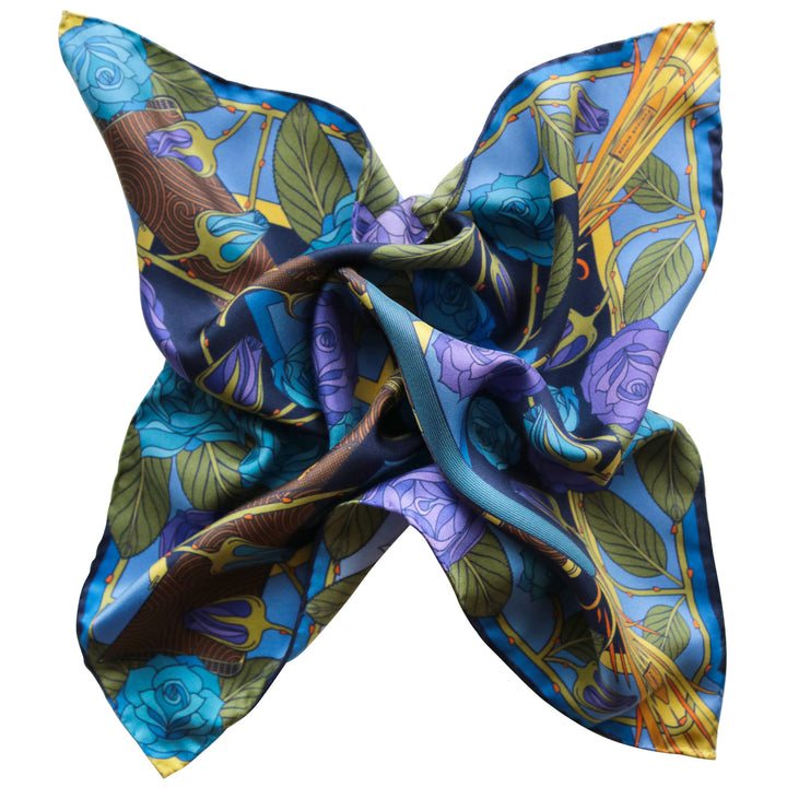 Designer Pocket Square, British Pocket Square, Luxury Silk Square, Made in England, UK, Guns and Roses