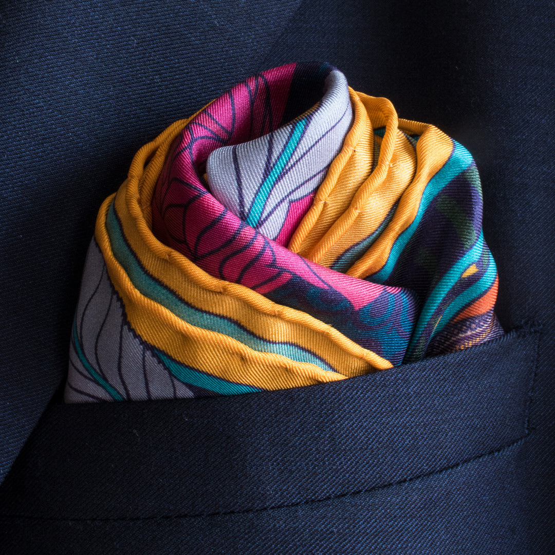 Designer Pocket Square, British Pocket Square, Luxury Silk Square, Made in England, UK, Guns and Roses