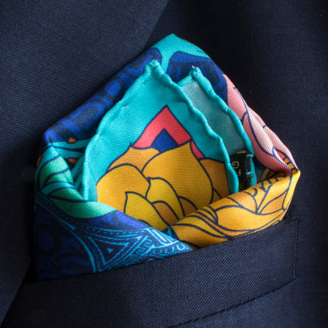 Designer Pocket Square, British Pocket Square, Luxury Silk Square, Made in England, UK, Guns and Roses