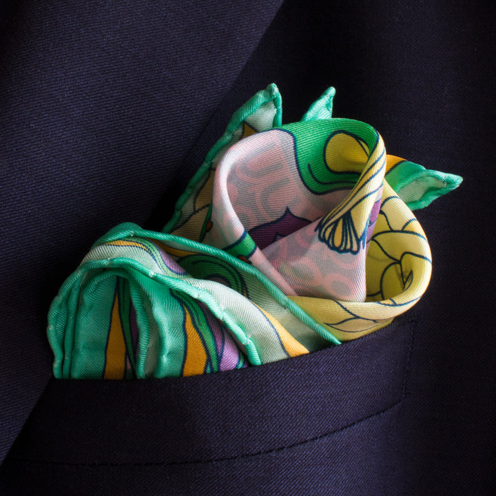 Designer Pocket Square, British Pocket Square, Luxury Silk Square, Made in England, UK, Guns and Roses