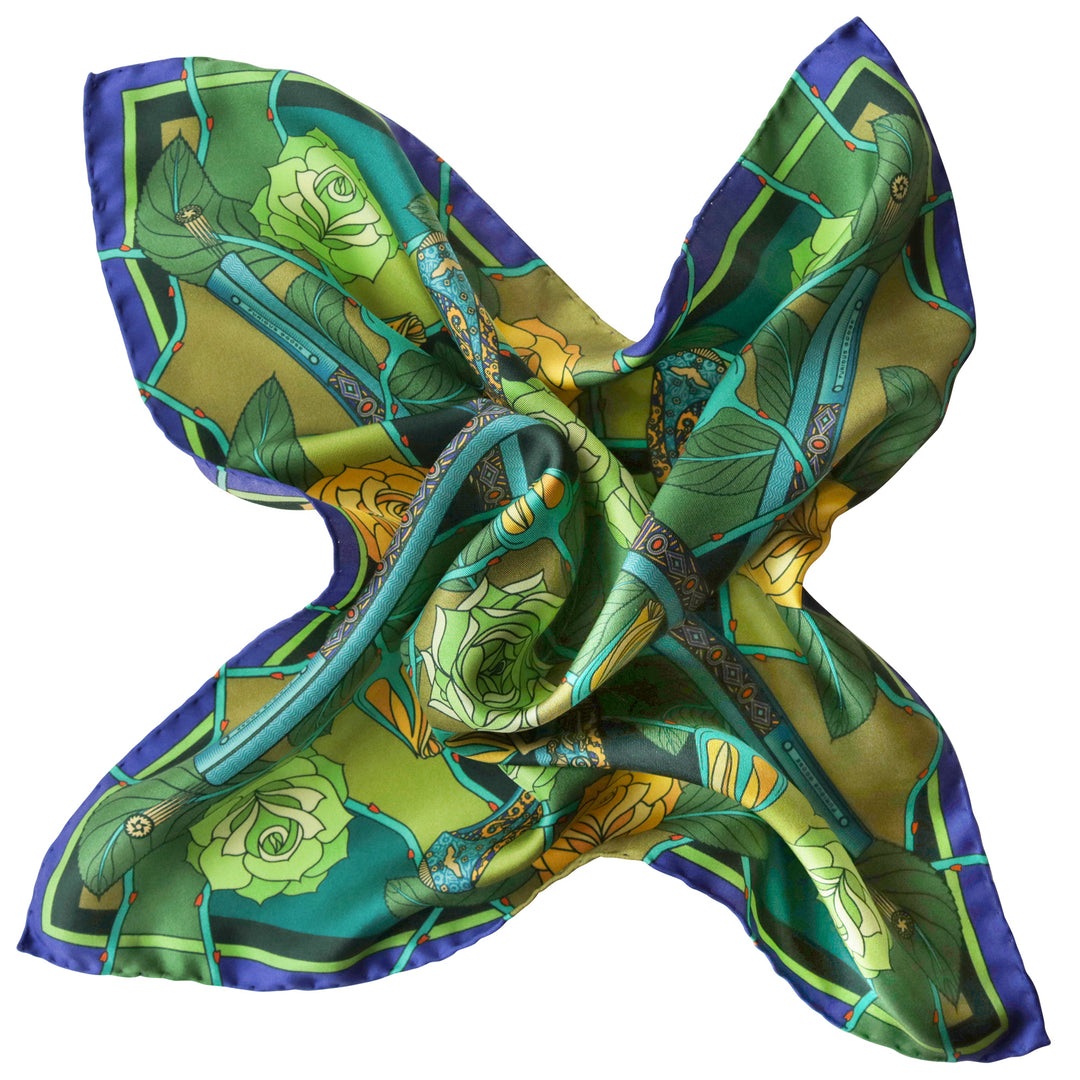 Guns and Roses, Ottoman Antique Flintlock, Designer Silk Scarves, Guns Floral Print, Foulard, Luxury Silk Scarf, Silk Square, Luxury Accessories Brand, British Fashion Brand, Made in England