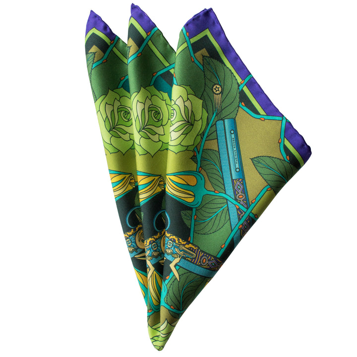 Guns and Roses, Ottoman Antique Flintlock, Designer Pocket Square, Guns Floral Print, Pochette, Luxury Handkerchief, Silk Square, Luxury Gift, Made in England