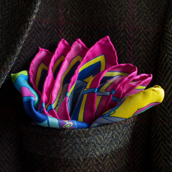 Guns and Roses, Ottoman Antique Flintlock, Designer Pocket Square, Guns Floral Print, Pochette, Luxury Handkerchief, Silk Square, Luxury Gift, Made in England