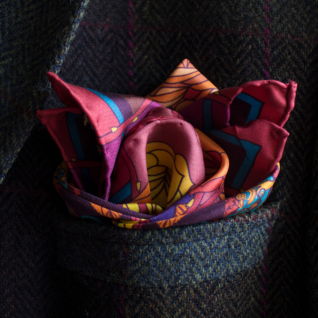Guns and Roses, Ottoman Antique Flintlock, Designer Pocket Square, Guns Floral Print, Pochette, Luxury Handkerchief, Silk Square, Luxury Gift, Made in England