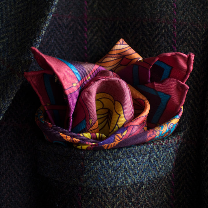 Guns and Roses, Ottoman Antique Flintlock, Designer Pocket Square, Guns Floral Print, Pochette, Luxury Handkerchief, Silk Square, Luxury Gift, Made in England