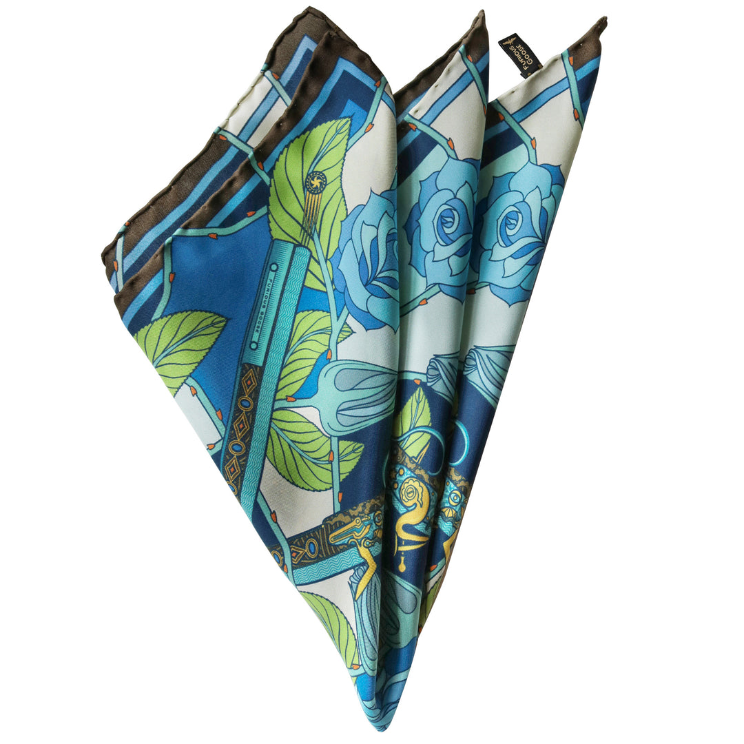 Guns and Roses, Ottoman Antique Flintlock, Designer Pocket Square, Guns Floral Print, Pochette, Luxury Handkerchief, Silk Square, Luxury Gift, Made in England