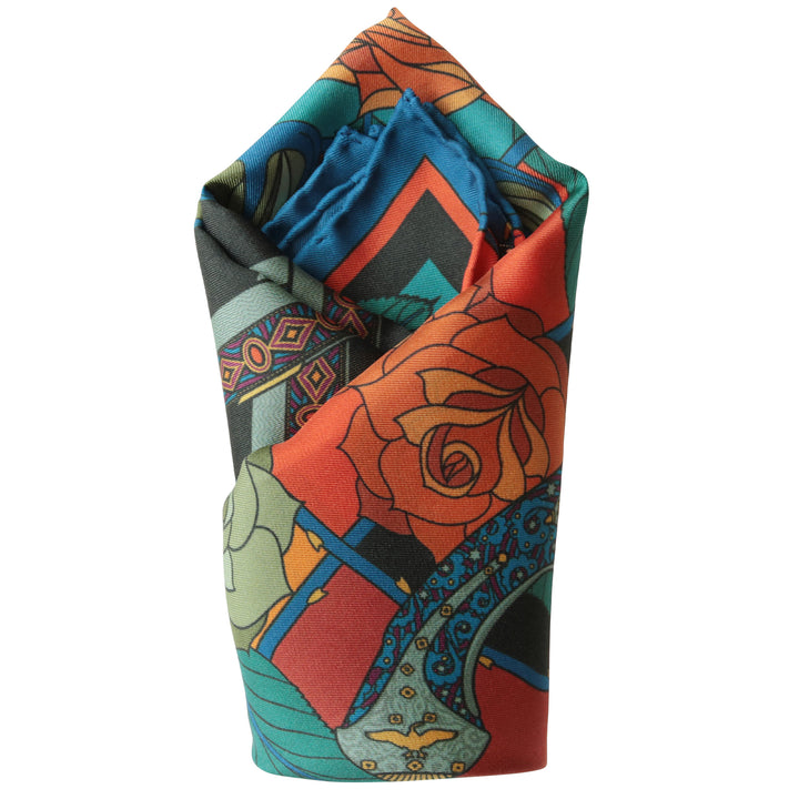 Guns and Roses, Ottoman Antique Flintlock, Designer Pocket Square, Guns Floral Print, Pochette, Luxury Handkerchief, Silk Square, Luxury Gift, Made in England