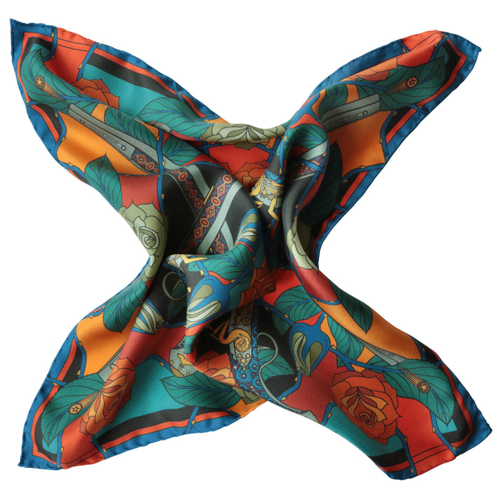Guns and Roses, Ottoman Antique Flintlock, Designer Pocket Square, Guns Floral Print, Pochette, Luxury Handkerchief, Silk Square, Luxury Gift, Made in England