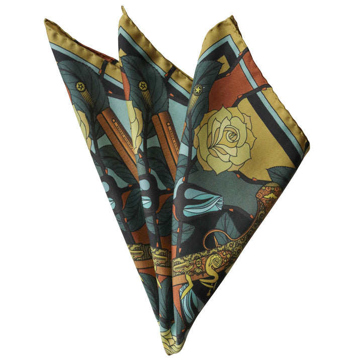 Guns and Roses, Ottoman Antique Flintlock, Designer Pocket Square, Guns Floral Print, Pochette, Luxury Handkerchief, Silk Square, Luxury Gift, Made in England