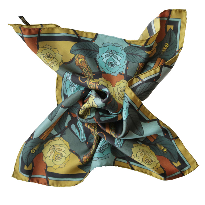 Guns and Roses, Ottoman Antique Flintlock, Designer Pocket Square, Guns Floral Print, Pochette, Luxury Handkerchief, Silk Square, Luxury Gift, Made in England