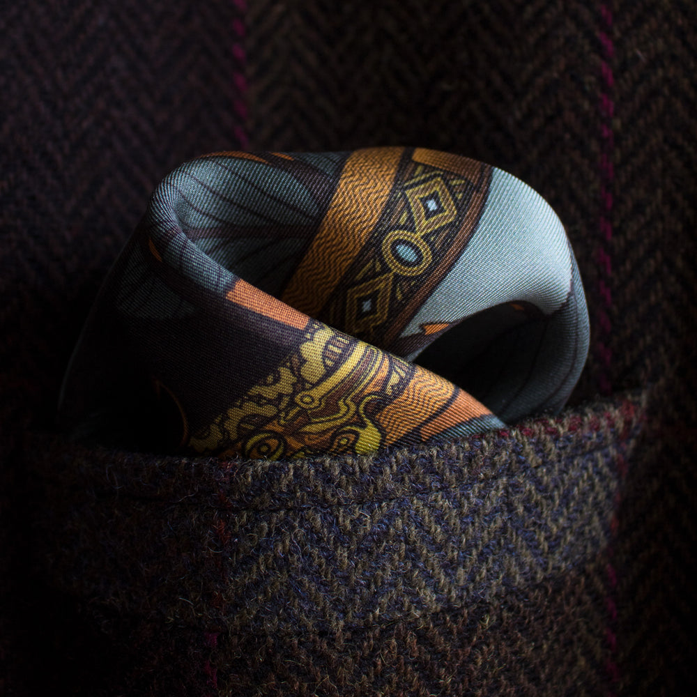 Guns and Roses, Ottoman Antique Flintlock, Designer Pocket Square, Guns Floral Print, Pochette, Luxury Handkerchief, Silk Square, Luxury Gift, Made in England