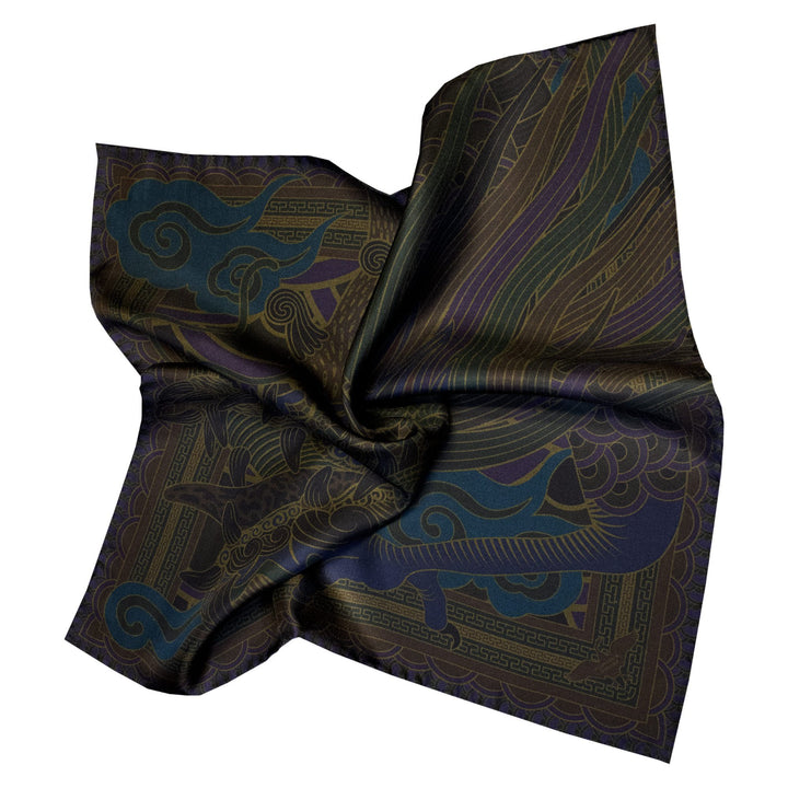 Luxury Pocket Square, Dragon, Chinese Dragon, Blue, Chinoiserie