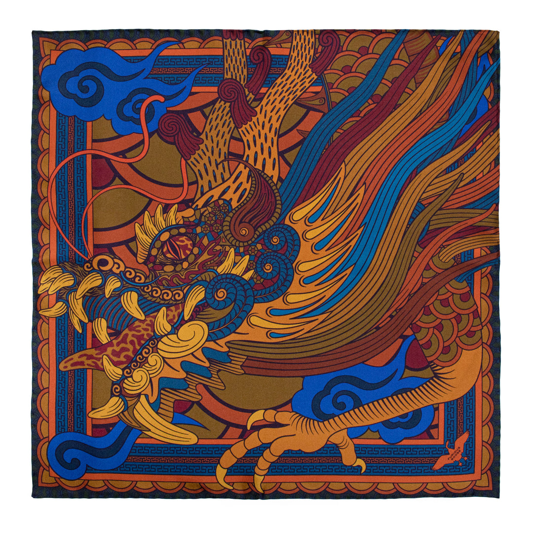 Pocket Square, Pocket Chief, Silk Square, Pochette, Dragon, Chinoiserie, Chinese Dragon, Lucky Pocket Squares, Silk Handkerchief, UK, London