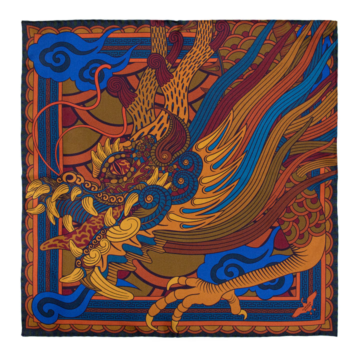 Pocket Square, Pocket Chief, Silk Square, Pochette, Dragon, Chinoiserie, Chinese Dragon, Lucky Pocket Squares, Silk Handkerchief, UK, London