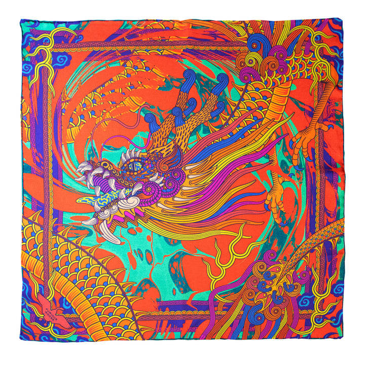 Bright Oriental dragon, 100% sustainable silk, Modern fashion trend, luxury brand