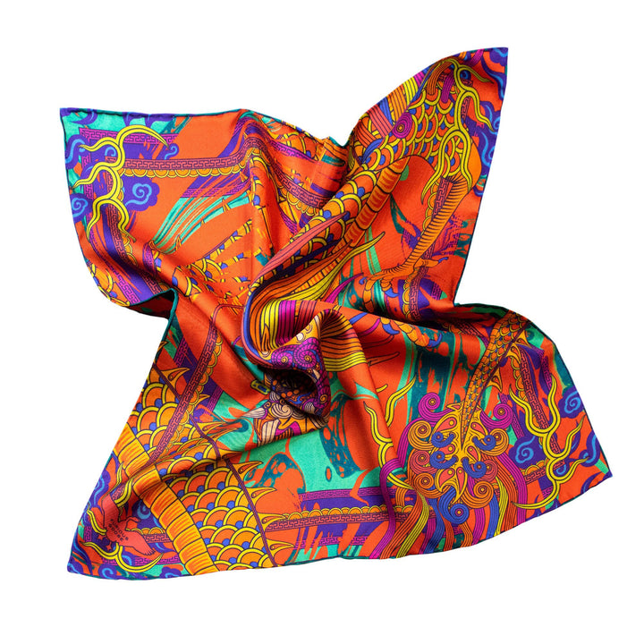 Dragon Scarf, Chinese Dragon, Luck Charm, Luxury Gift, Silk Scarves, Made in UK, London