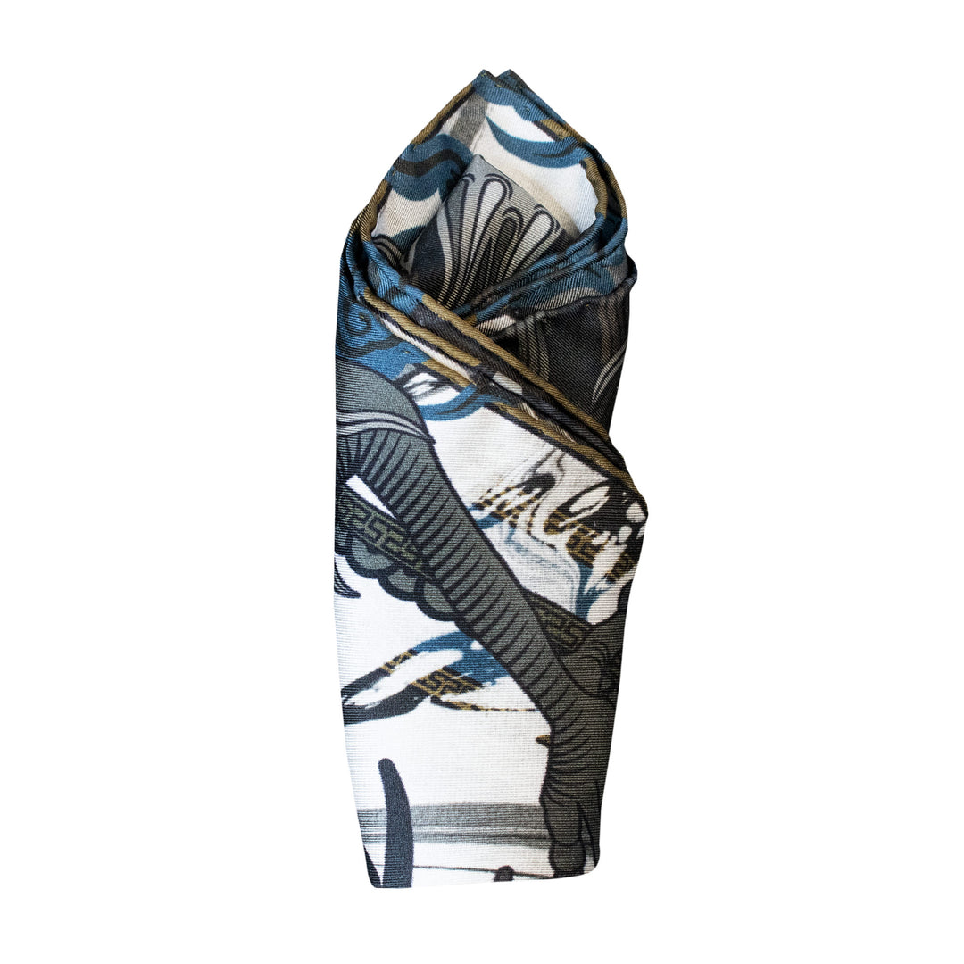 Dragon pattern, modern trends, 100% silk, sustainable, luxury brand