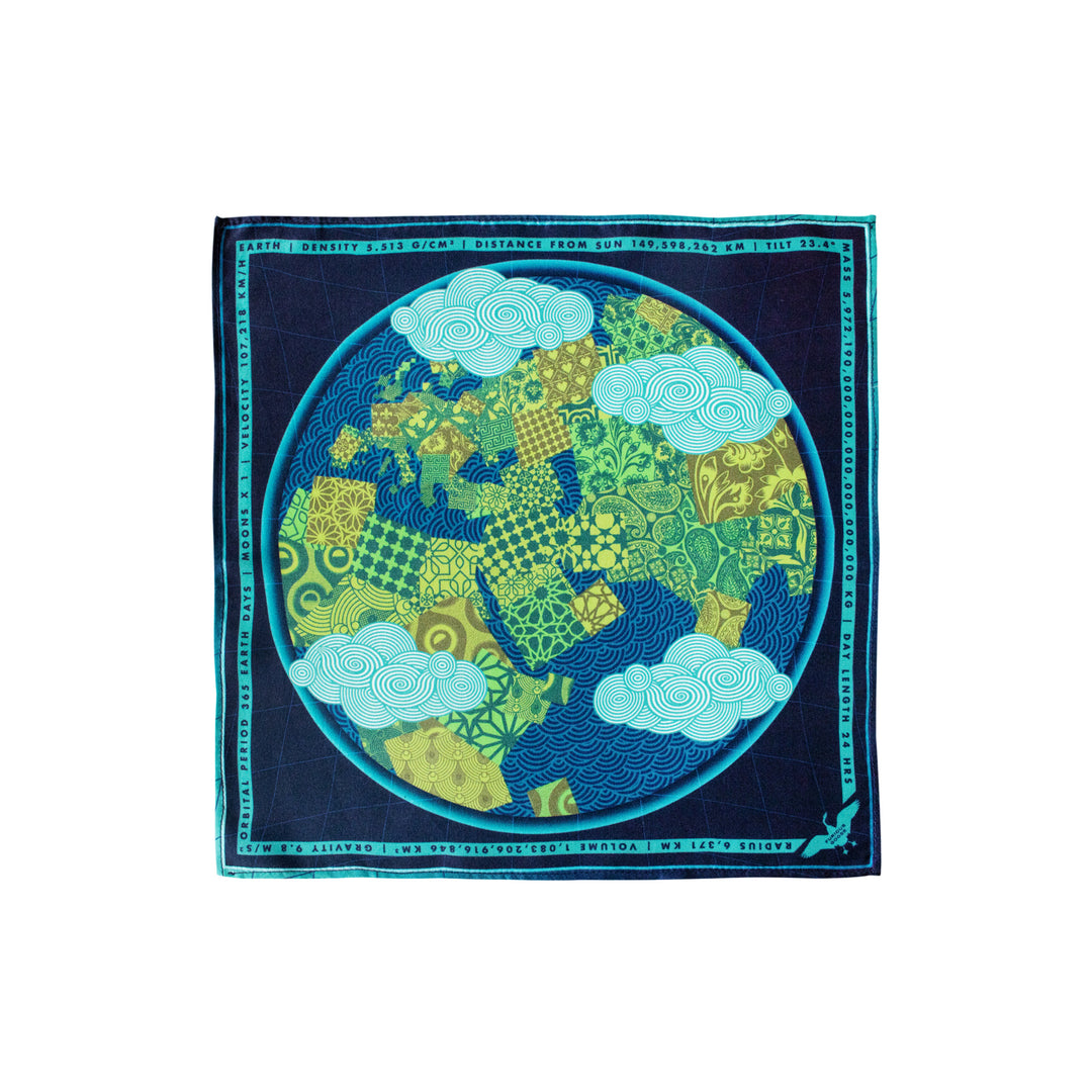 Luxury Pocket Square, Earth, Planet Gaia, Gift Ideas Nature, Luxury Gift UK, London, Brighton, Environmental Gift