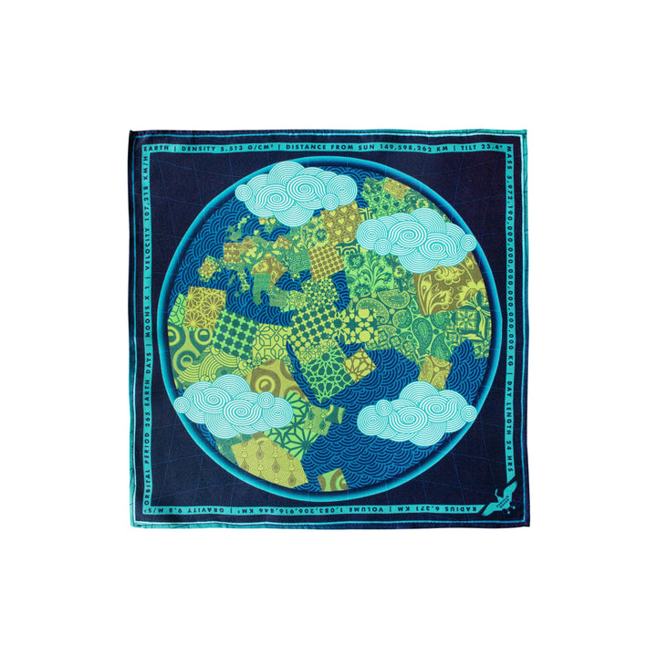 Luxury Pocket Square, Earth, Planet Gaia, Gift Ideas Nature, Luxury Gift UK, London, Brighton, Environmental Gift