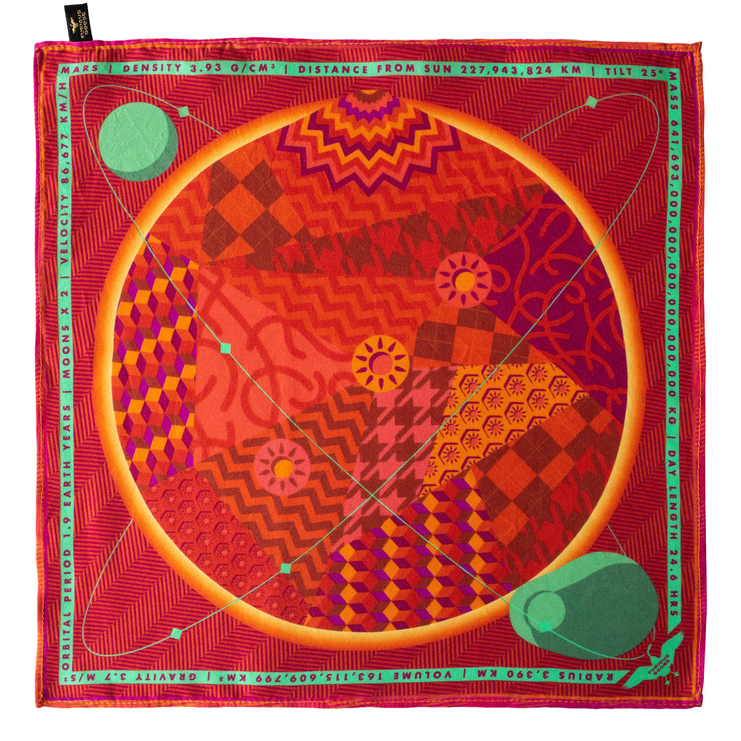 Luxury Pocket Squares, Designer Pocket Square UK, Mars, Gifts for Aries, Luxury Accessories, Merino Wool, Solar System, Science Fashion
