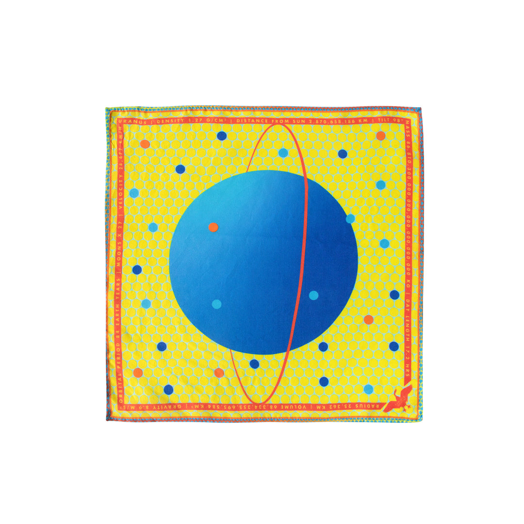 Uranus Pocket Square, Aquarius Gifts, Polka Dot, Yellow, Blue, Science Gift, Luxury Gift, Made in UK, Silk Pocket Square, Luxury Accessory London