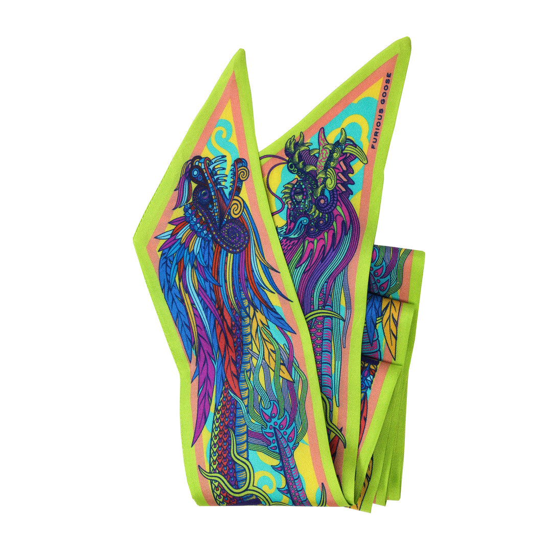 Dragon Scarf, Ribbon Scarf, Lavalièrre, Pussy Bow, Twilly Scarf, Luxury Silk Scarf, Made in UK
