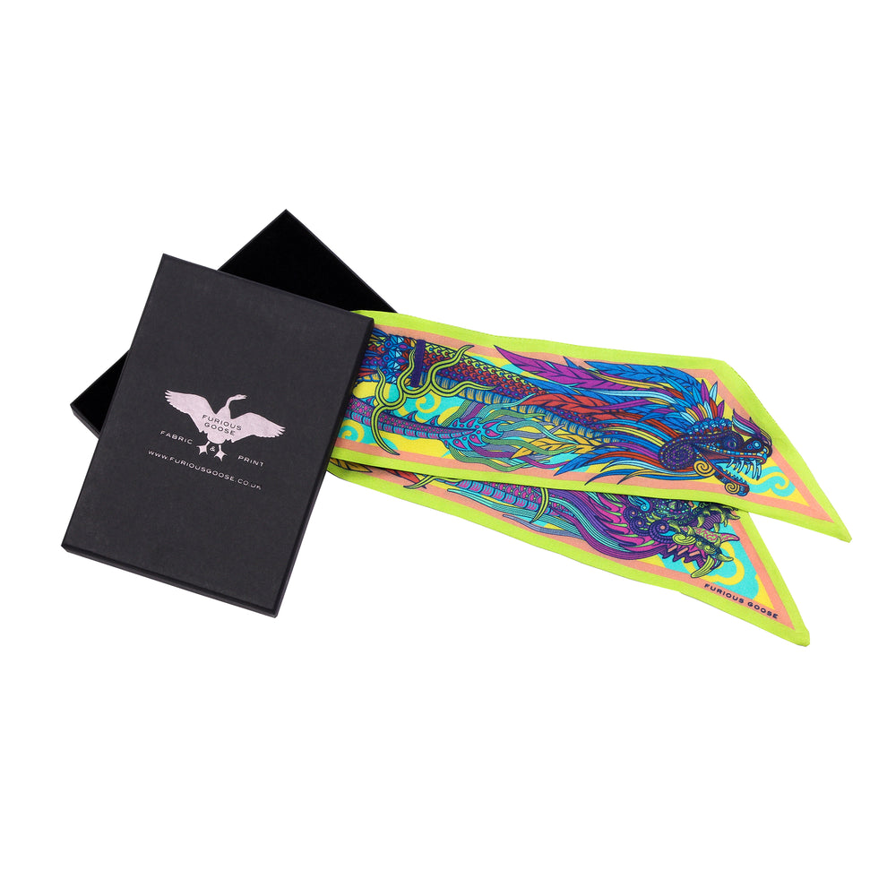 Dragon Scarf, Ribbon Scarf, Lavalièrre, Pussy Bow, Twilly Scarf, Luxury Silk Scarf, Made in UK