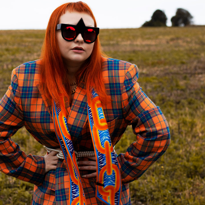 Psychedelic Ribbon Scarf, Twilly Scarves, Luxury Lavalliere, Pussy Bow, Bold Accessories, Print, Maximalist, London Fashion, Made in UK