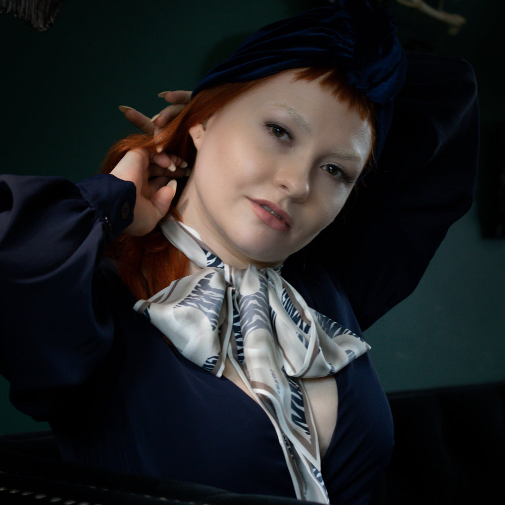 Lavallière, Pussy Bow, Twilly Ribbon Scarf, Luxury Bold Accessory, London, Alternative Luxe, Tiger Print, Animal Print, Maximalist