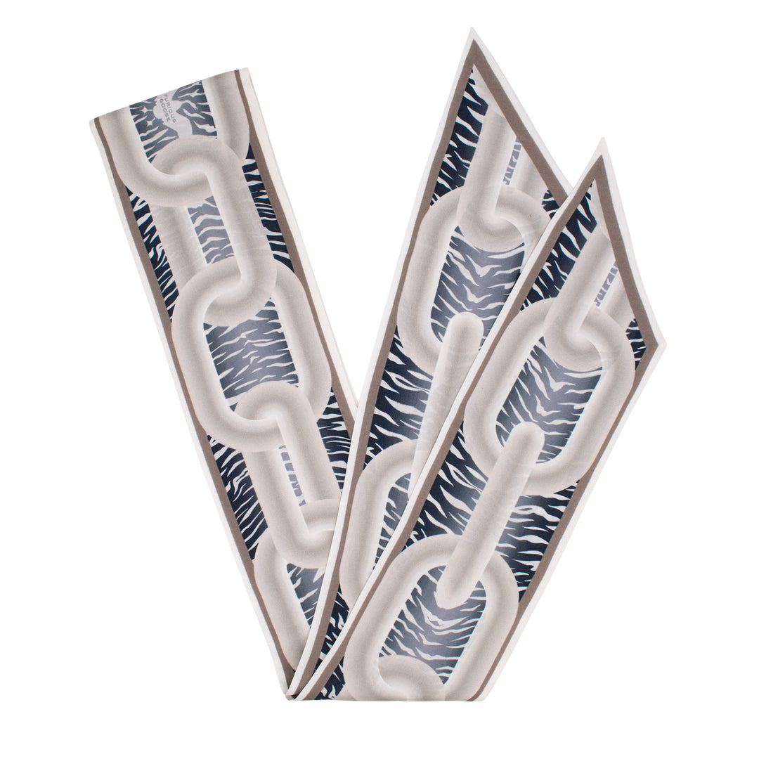 Furious Goose, Silk Ribbon Scarf, Twilly, Lavallière, Chains, Animal Print, Luxury Scarf, Silver, Made in UK