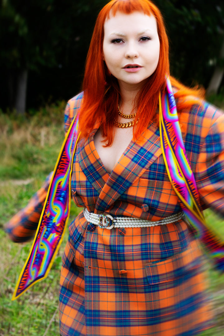 Furious Goose, Festival Fashion, Coachella, Psychedelic Scarf, Luxury Ribbon Scarves, Twilly, Pussy Bow, Bold Print, Break the Chains, Maximalist