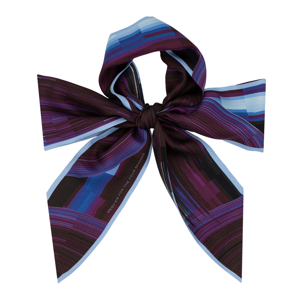 Purple, Blue Printed Silk Ribbon Scarf, Luxury Bow, Lavallière, British Design, Designer Accessories, London Fashion, Brixton