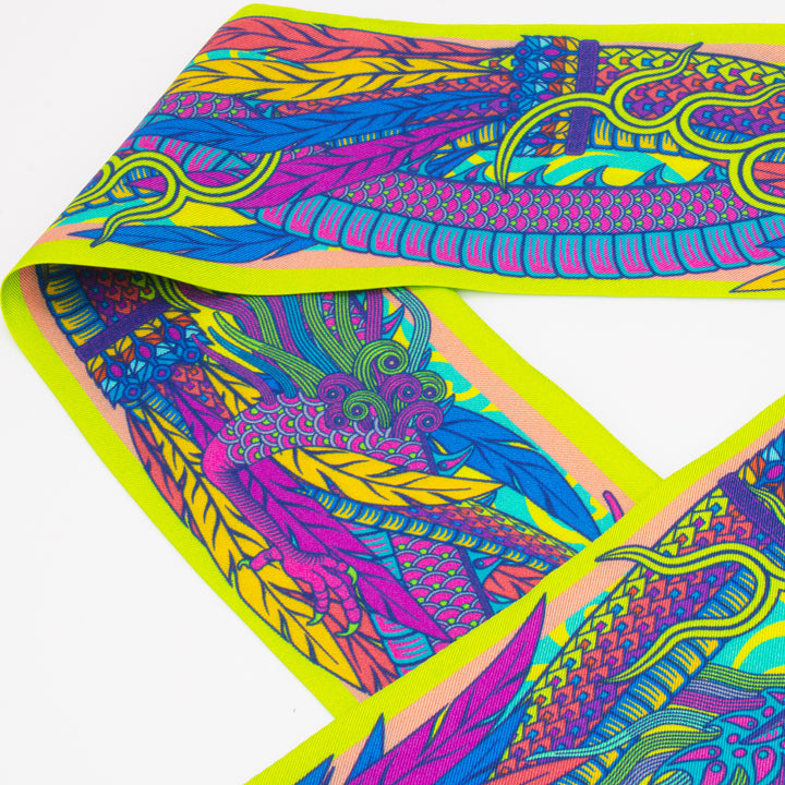 Psychedelic Scarf. Dragon Scarf, Ribbon Scarves, Twilly, Lavallière, Luxury Accessories, UK, London