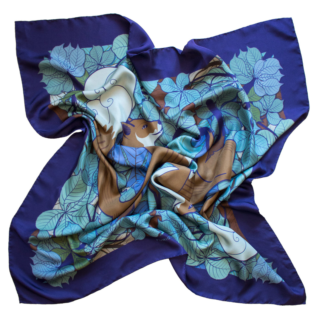 Foxes, Night – Luxury Silk Scarf, Silk Scarves, Foulards, Made in England, Contemporary Scarves, Town and Country, British Style