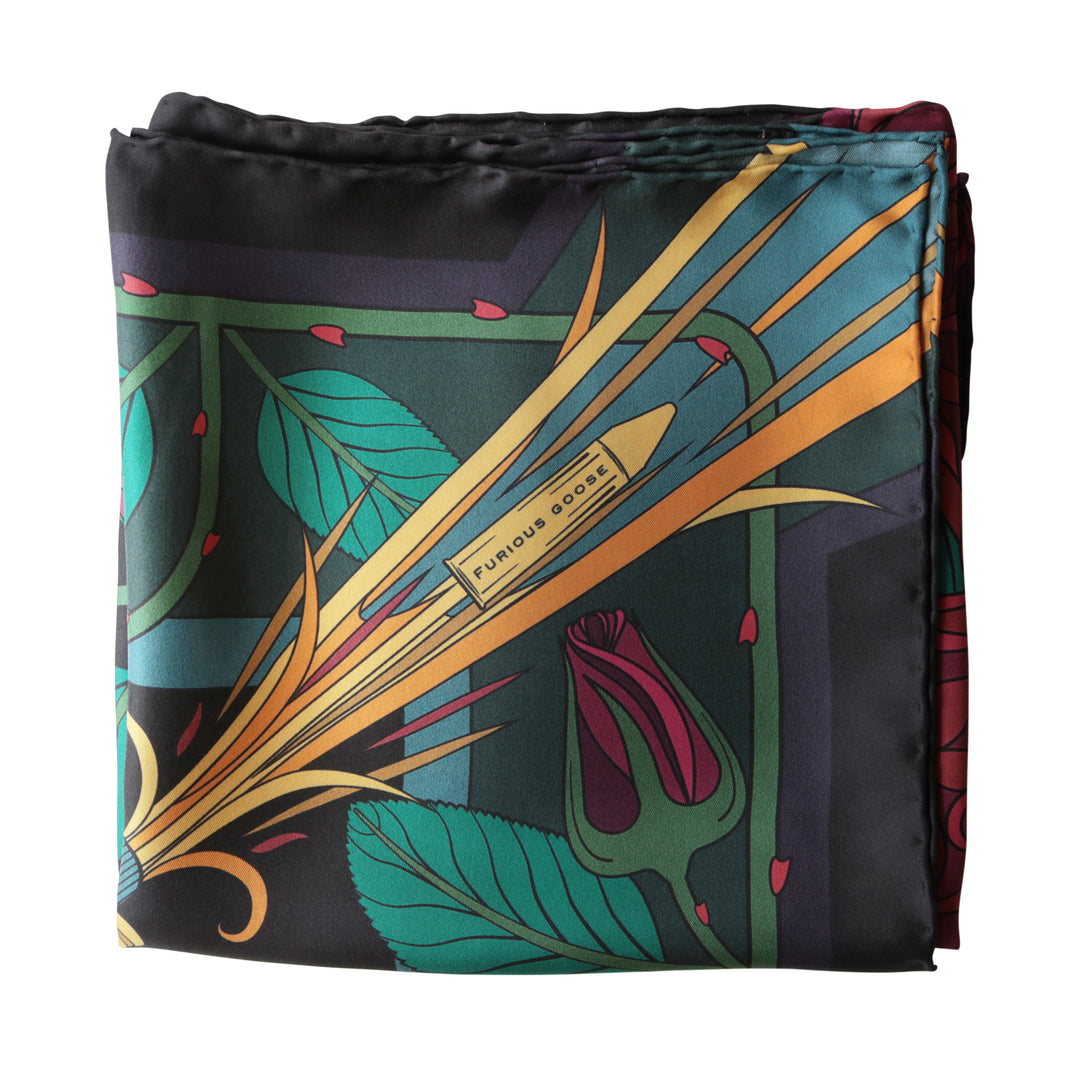 Guns and Roses, Antique Elephant Gun, Designer Silk Scarves, Guns Floral Print, Foulard, Luxury Silk Scarf, Silk Square, Luxury Accessories Brand, Hunting Rifle, British Fashion Brand, Made in England