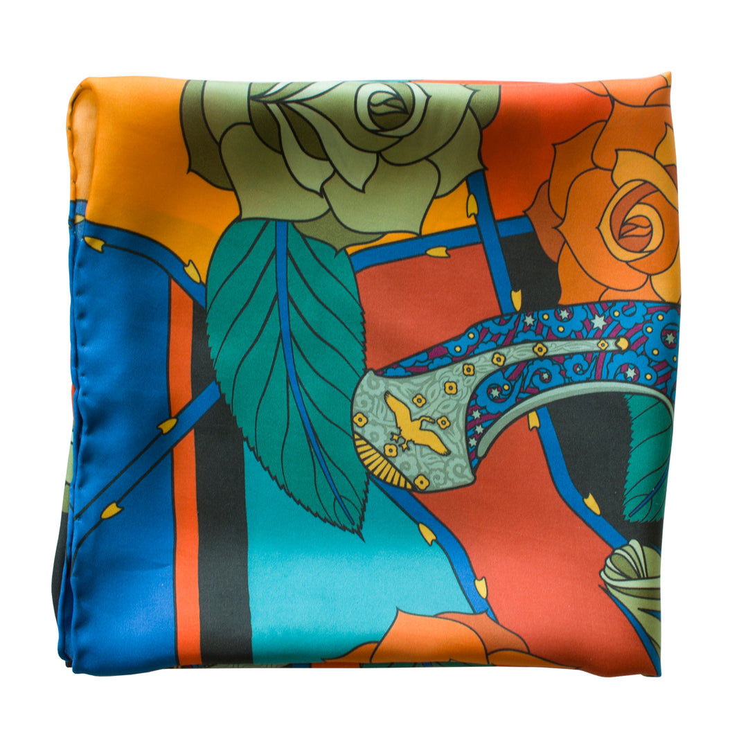 Guns and Roses, Paris Scarf, Ottoman Antique Flintlock, Designer Silk Scarves, Guns Floral Print, Foulard, Luxury Silk Scarf, Silk Square, Luxury Accessories Brand, British Fashion Brand, Made in England