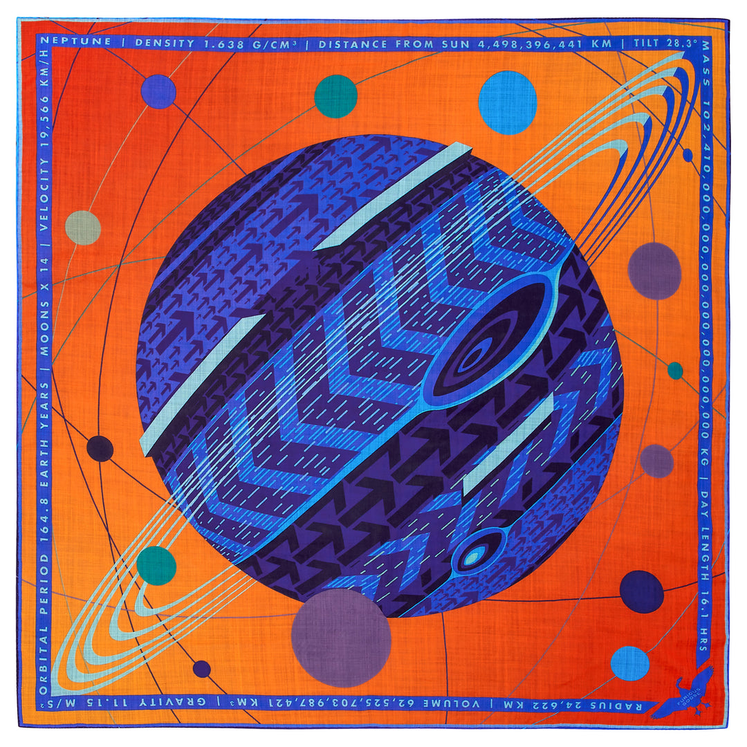Neptune Scarf, Luxury Scarves UK, Gifts for Pisces, Piscean Gifts, Merino Wool, Silk Twill, Made in UK, London, New York, Paris