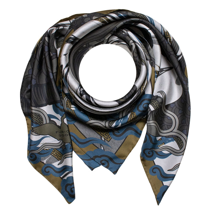 Dragon Scarf, Silk Scarf, Gold Scarves, Chinoiserie, Dragons, Hand Rolled Hems, Made in England, UK
