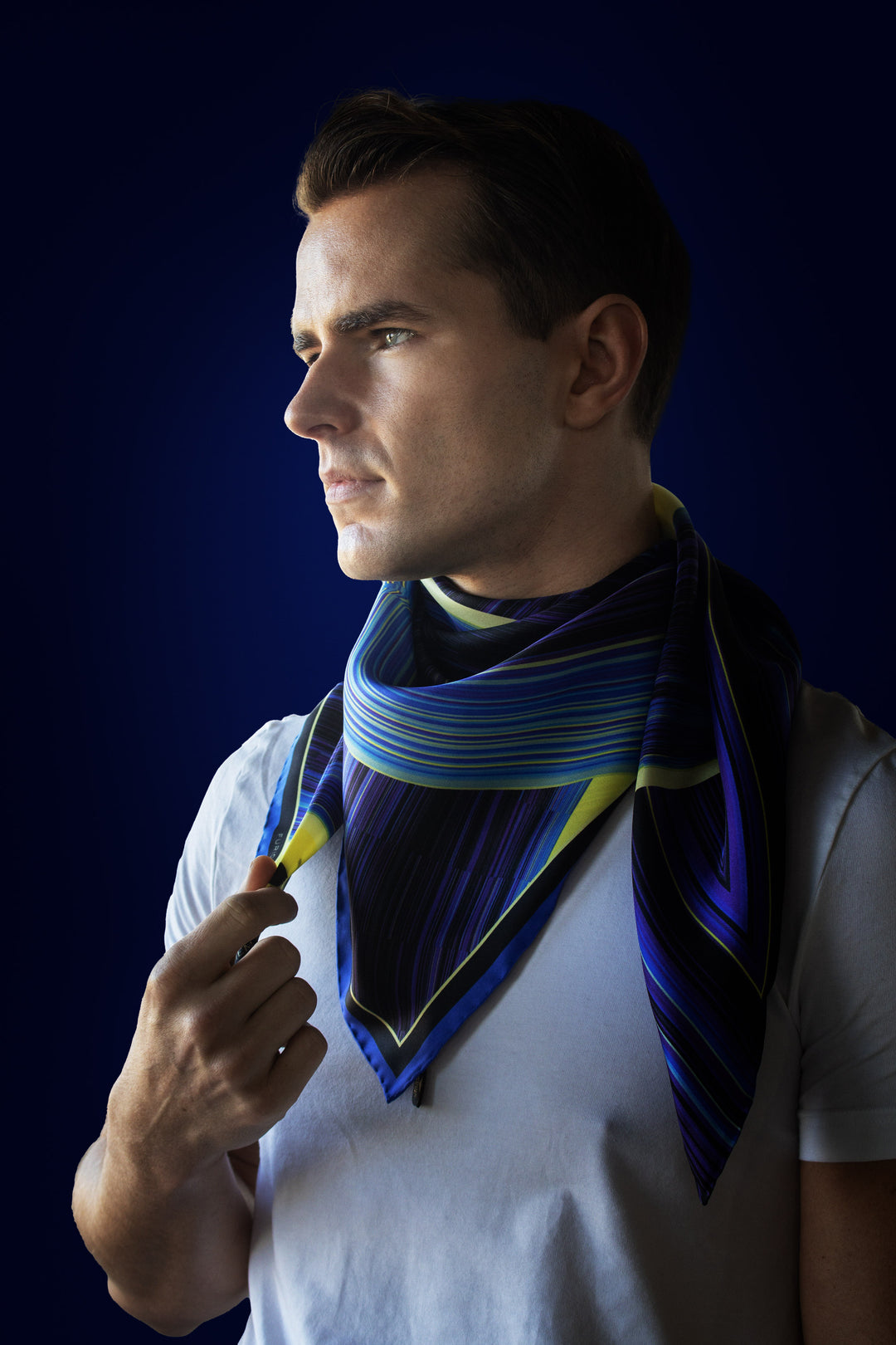 Blue and Yellow Silk Scarf, Luxury Scarves, Rolled Hem, Foulard, Data Visualisation, Wearable Art, Four Seasons