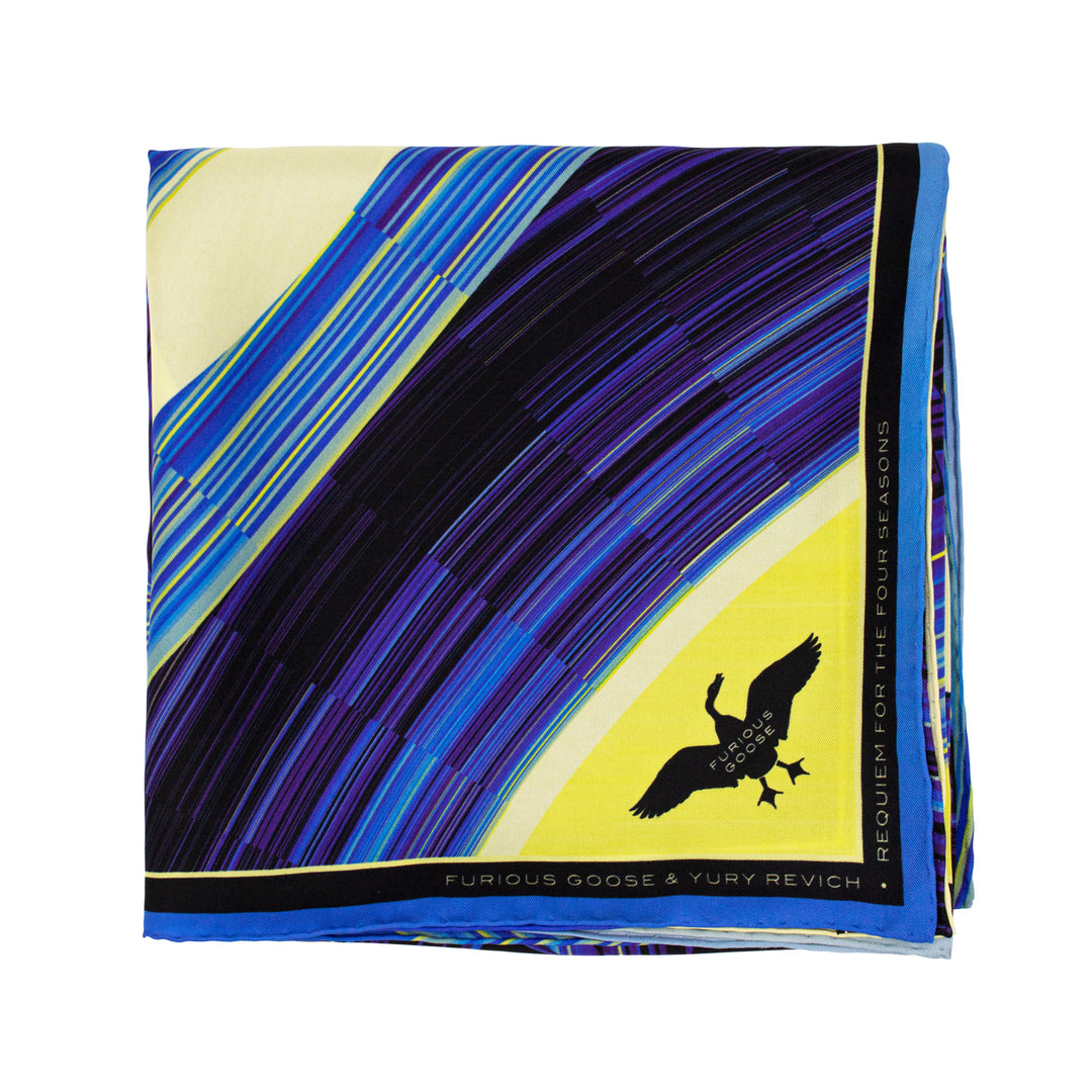 Blue and Yellow Silk Scarf, Luxury Scarves, Rolled Hem, Foulard, Data Visualisation, Wearable Art, Four Seasons