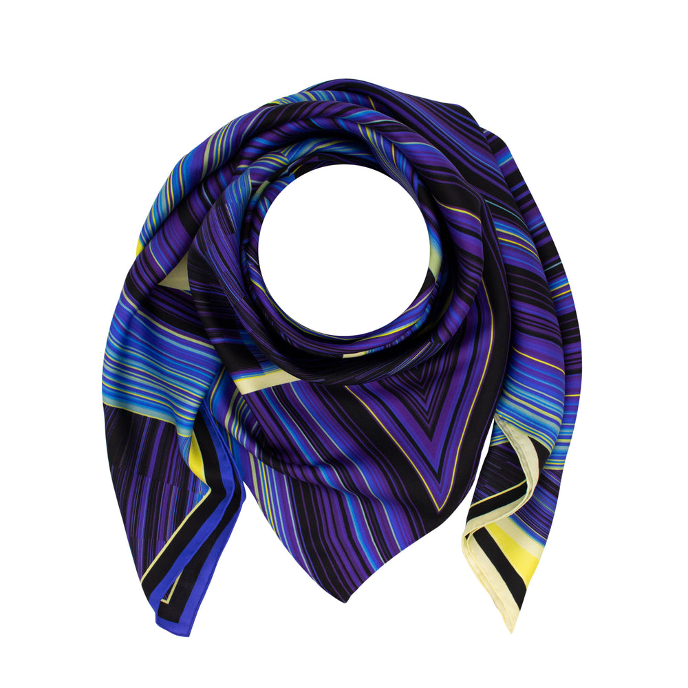 Blue and Yellow Silk Scarf, Luxury Scarves, Rolled Hem, Foulard, Data Visualisation, Wearable Art, Four Seasons