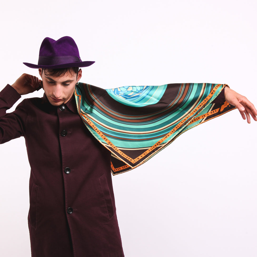 Saturn Scarf, Luxury Gift UK, Capricorn Gifts, Present for Aquarius, Merino Wool, Silk, Made in England, London Scarves