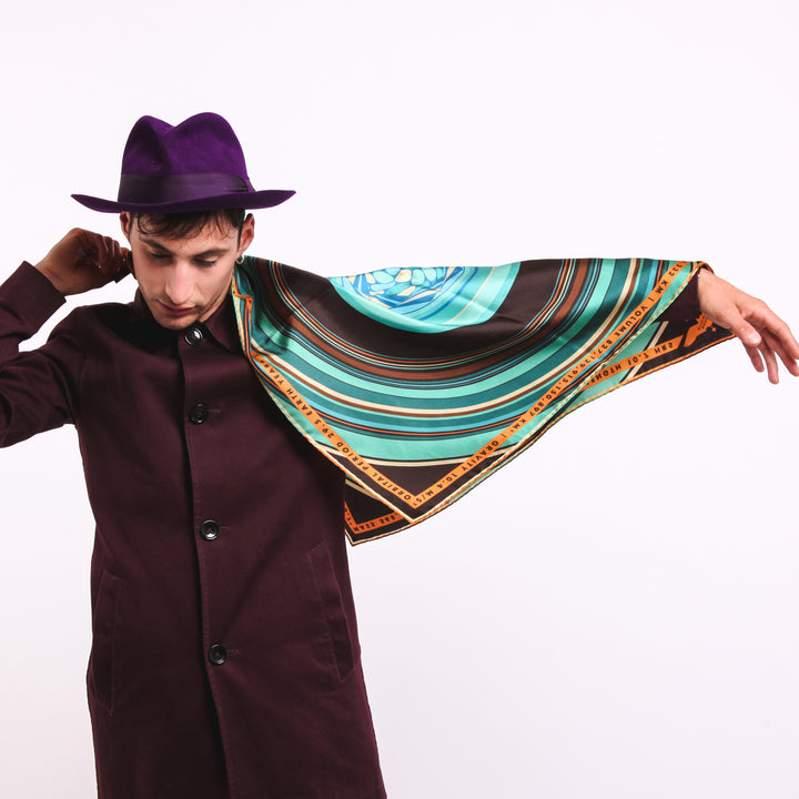 Saturn Scarf, Luxury Gift UK, Capricorn Gifts, Present for Aquarius, Merino Wool, Silk, Made in England, London Scarves