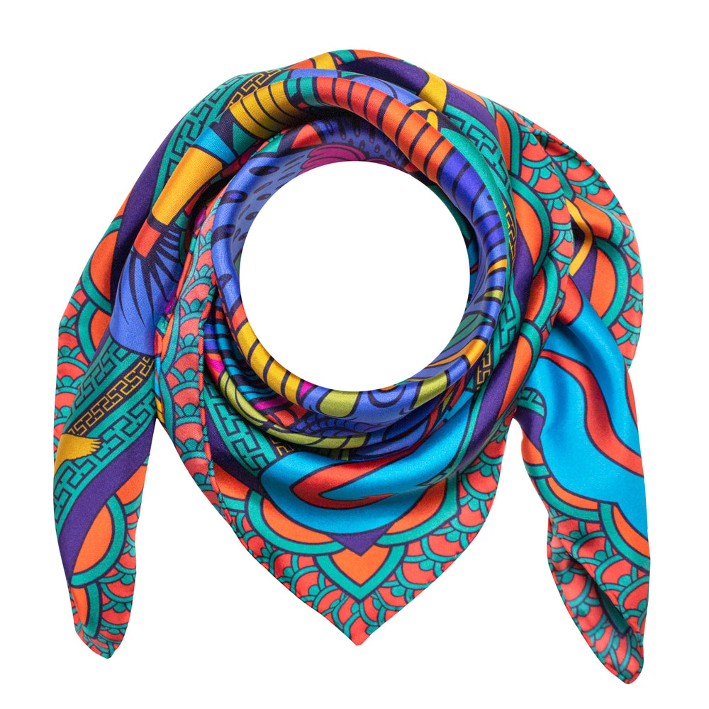 Multicolour Dragon Scarf, Luxury Scarves, Chinoiserie, Chinese Dragon, Wearable Art, Made in England, London, UK